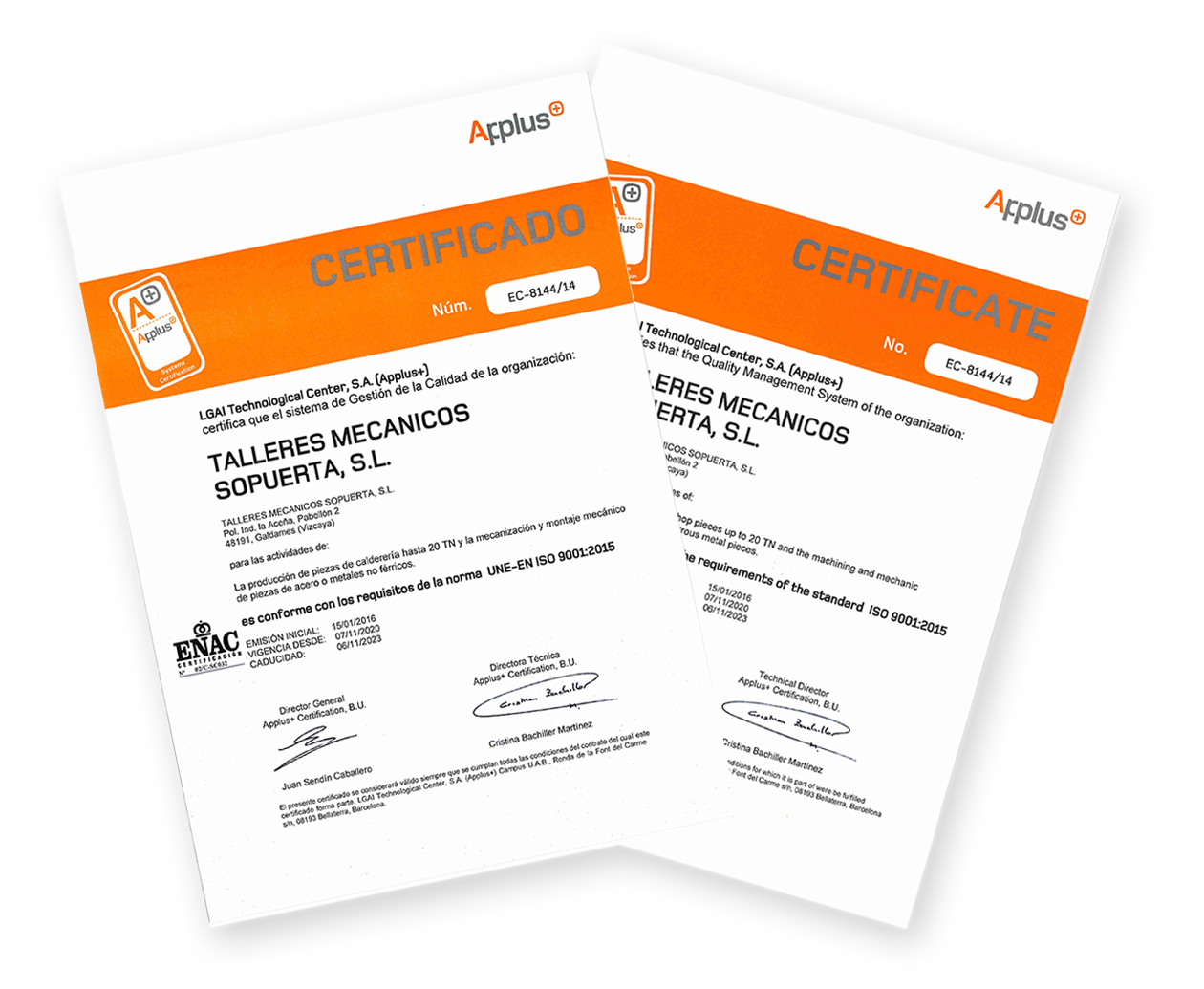 Certificados ISO-9001 de A+